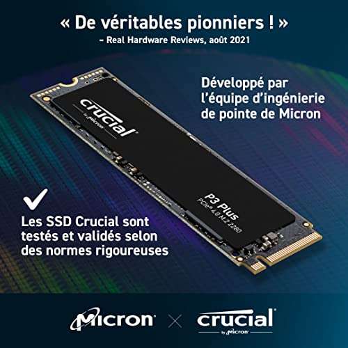 SSD interne M.2 NVMe Gen4 Crucial P3 Plus - 1 To, QLC, Jusqu’à 5000-3600 Mo/s (CT1000P3PSSD8)