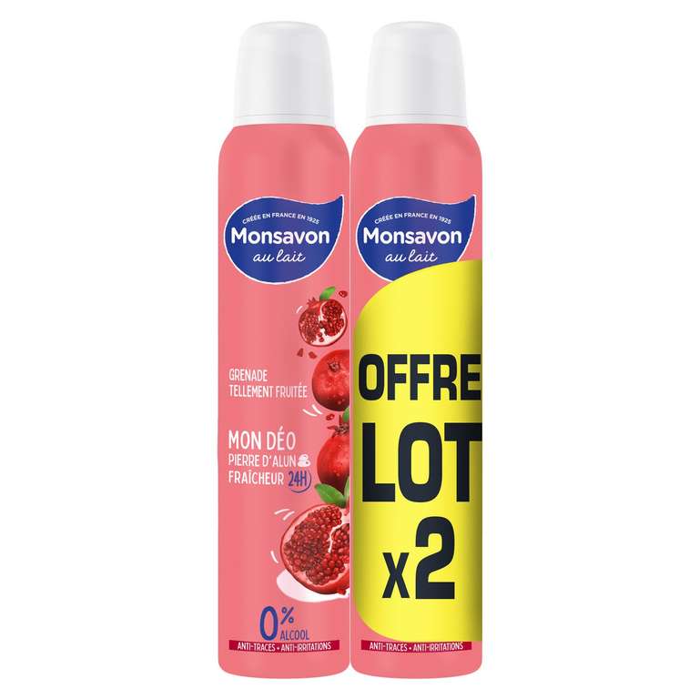 Lot de 2 déodorants Monsavon - Lait, Grenade & Fleur d'Hibiscus, 2 x200ml (Via 3.85€ sur la carte de fidélité), Illzach (68)