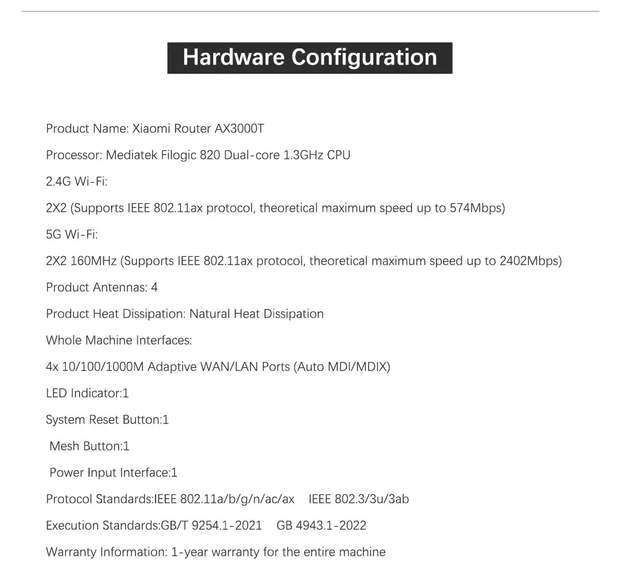 Routeur Wifi Xiaomi AX3000T Wifi 6, 256Mo RAM, 3 LAN, 1 WAN compatible openwrt
