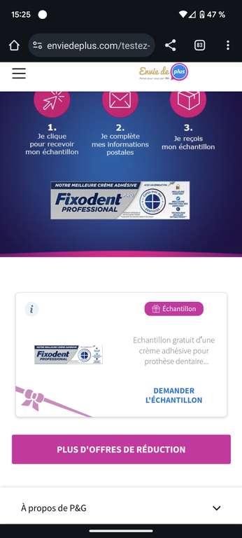 Échantillon gratuit Fixodent (enviedeplus.com)