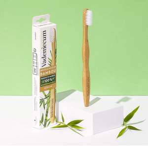 Brosse à dents en bambou Vademecum - 100% Biodégradable, poils en nylon sans BPA, blanc ou noir