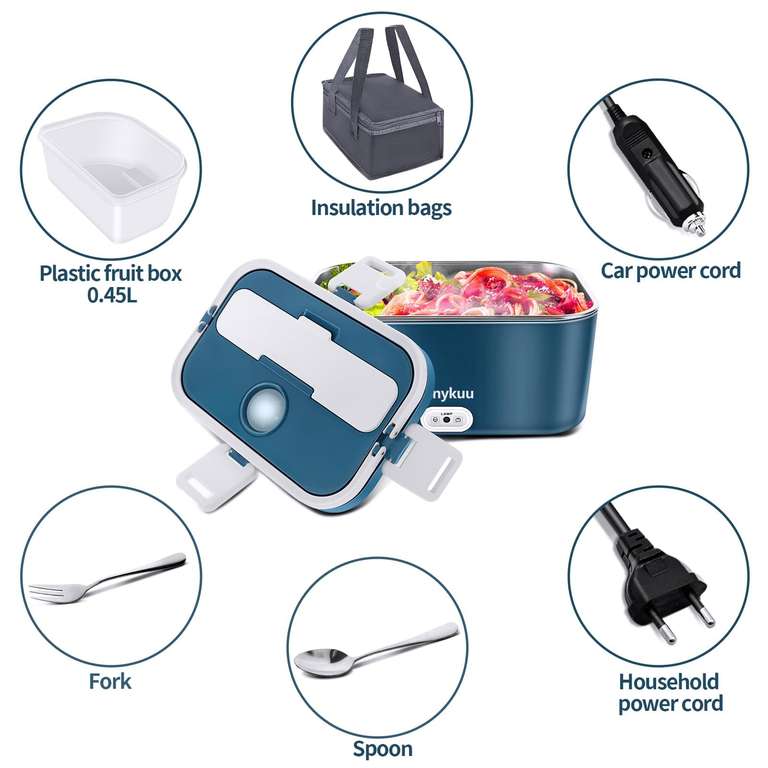 Gamelle Chauffante électrique 100W – 2 Récipients Inox 1,5L, 12V/24V/220V, Pour Bureau Et Voyage