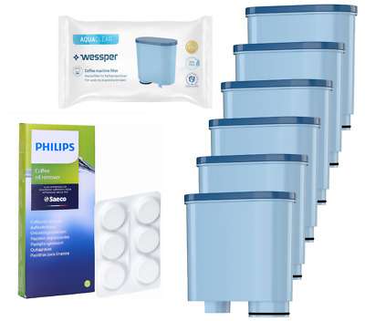 Lot de 6 cartouches pour Philips Saeco + 6 pastilles nettoyage de machine à café CA6704/10