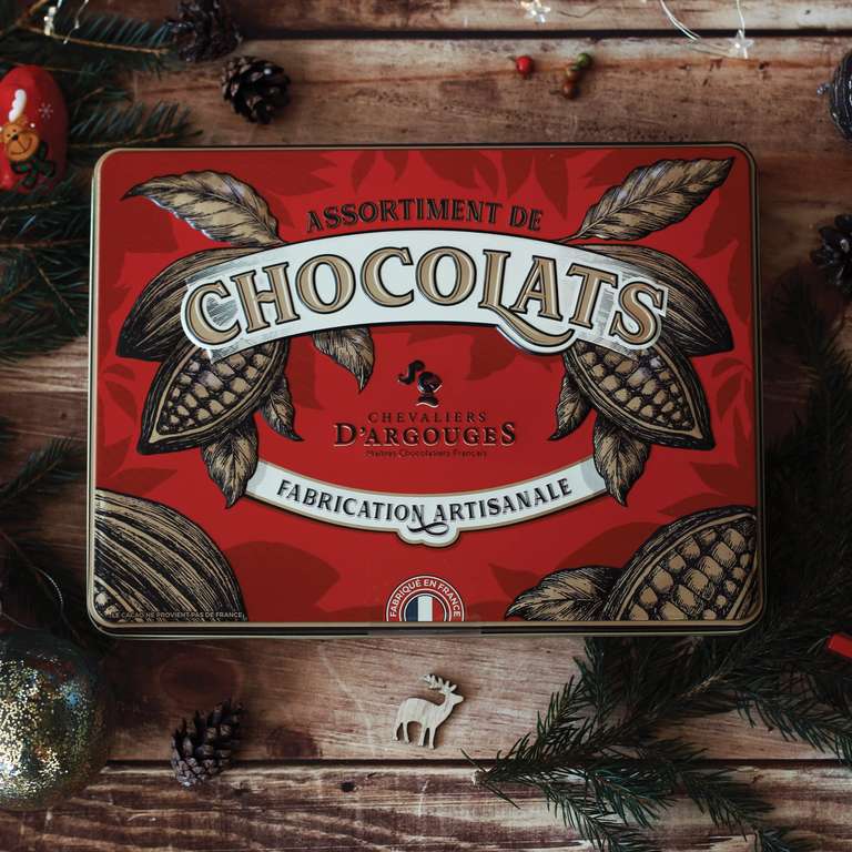 CHEVALIERS D'ARGOUGES Maîtres Chocolatiers Français - Assortiment de  Chocolats Noir 70%, Lait 33% et blanc - Coffret cadeau prestige 560g