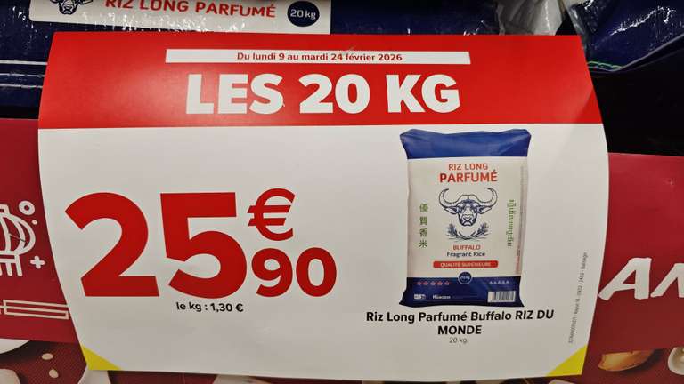 Riz Long Parfumé Buffalo 20 Kg à 25,90€ - Alès, via Carrefour | Dealabs