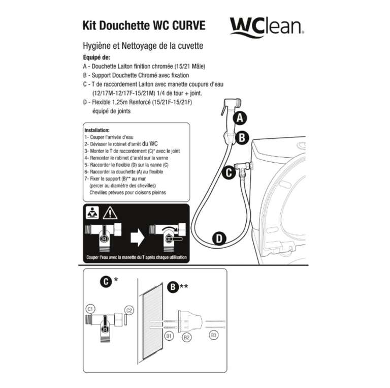 Kit Douchette WC Curve hygiène intime WC Clean - Laiton Chromé –