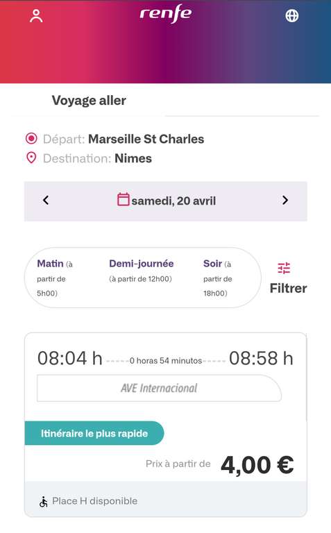 Sélection de billets à 4€ entre certaines gares de la région Sud et Occitanie - renfe.com