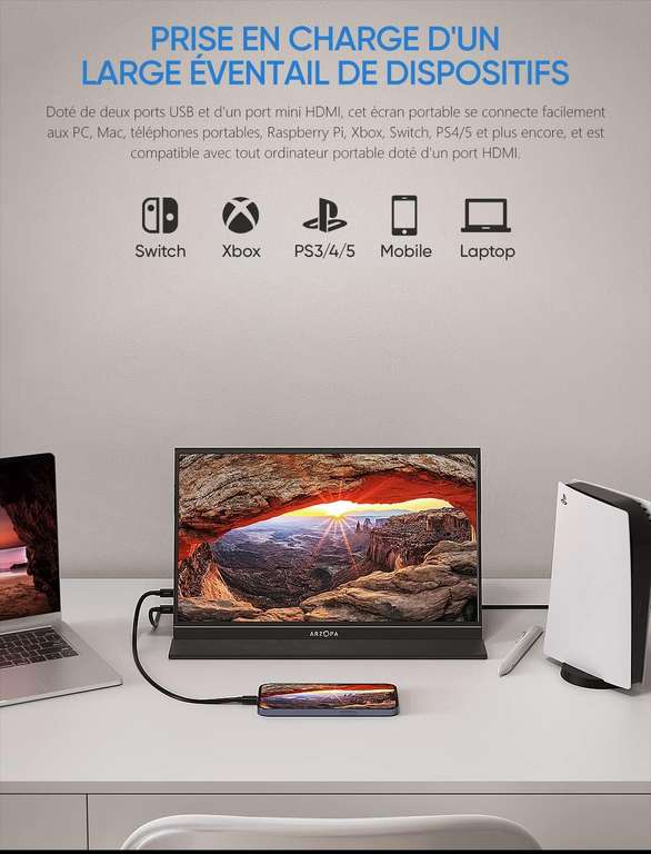 Ecran Portable 15,6" Arzopa S1 Table - FHD, IPS 100% SRGB, HDMI/Type-C/USB-C, Eye Care (via coupon, vendeur Tiers)