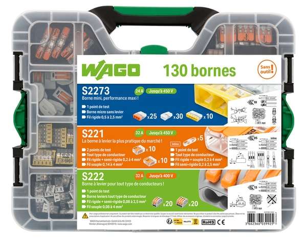 WAGO - Boîte de 100 Bornes auto fils rigide 2 x 2,5mm2 - WAG 2273