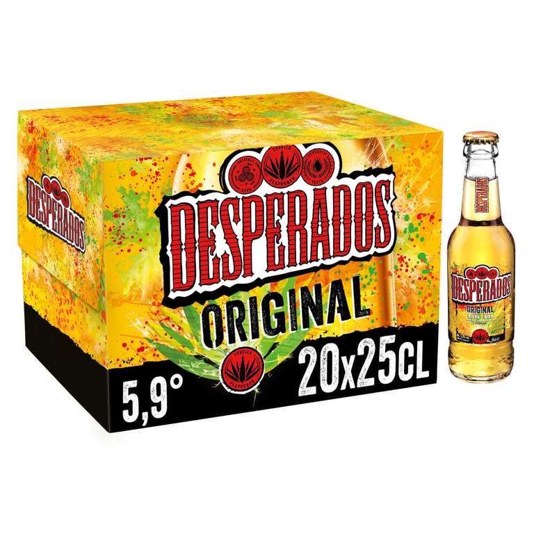 Lot de 3 packs de 20 bières Desperados aromatisées téquila - 60x25cl (via 15,52€ sur carte fidélité, ODR 10,35€ et BA 15€)