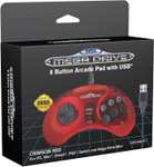 Manette officielle retro-bit Sega Mega Drive - USB, 8 Boutons, Rouge (Compatible avec Sega Genesis Mini, Nintendo Switch, PC...)