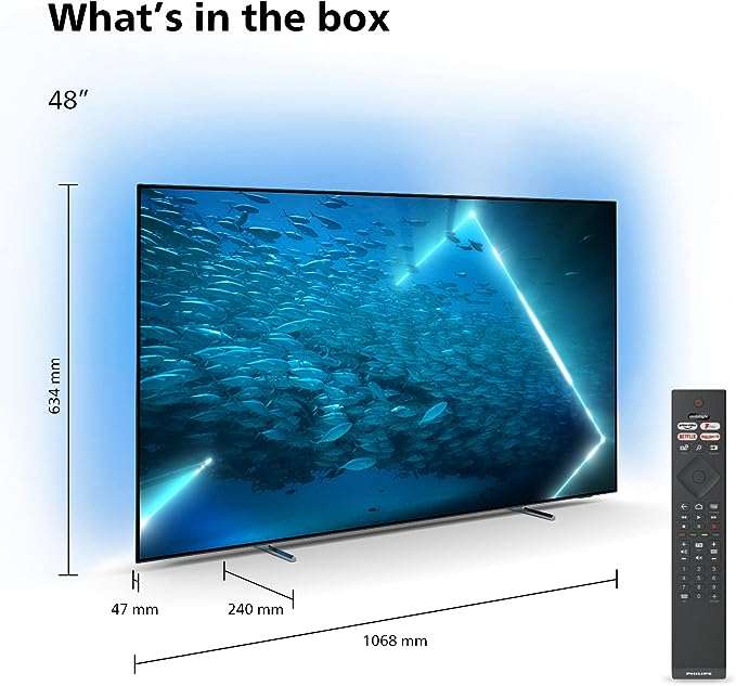 TV OLED 48" Philips 48OLED707 - 4K UHD, HDR10+, 120 Hz, Dolby Vision, Dolby Atmos, HDMI 2.1, Smart TV, Ambilight 3 Côtés