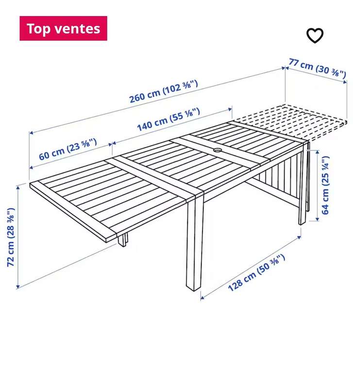 [Ikea Family] Table de jardin Äpplaro - 140/200/260x78cm