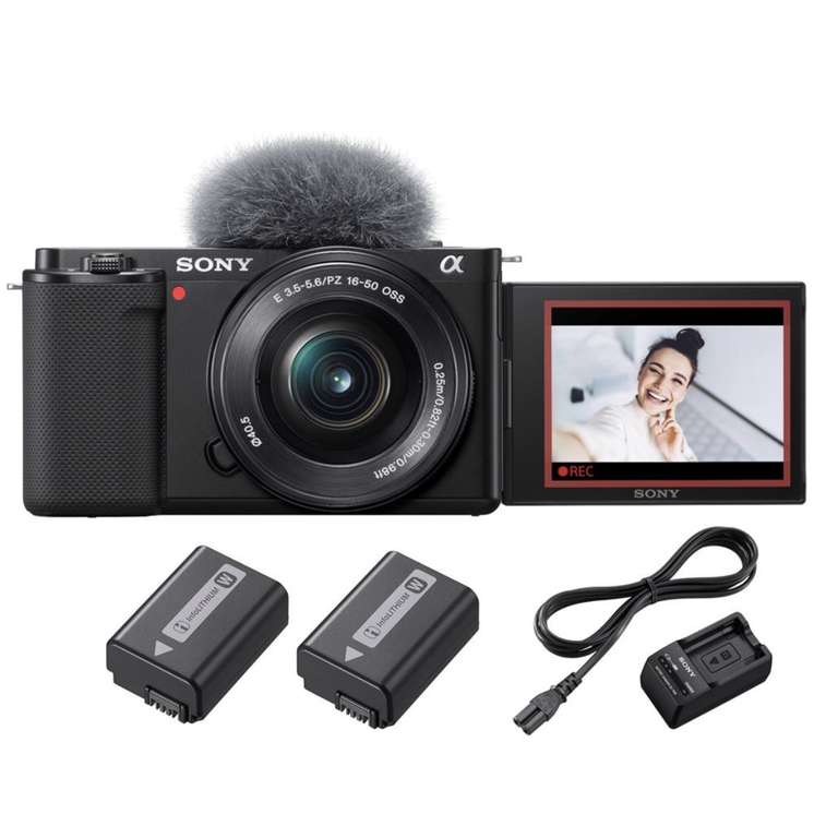 Pack Vlogging Appareil photo hybride Sony ZV-E10 + E PZ 16-50mm f/3,5-5,6 OSS + 2ème batterie + Chargeur de batterie