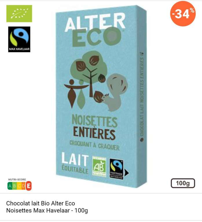 Selection de chocolats Alter Eco en promotion - Ex: Chocolat noir Intense dégustation, 100G