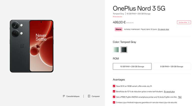[Précommande] Smartphone OnePlus Nord 3 5G - 16 Go de RAM, 256 Go + 1 produit offert parmi une sélection