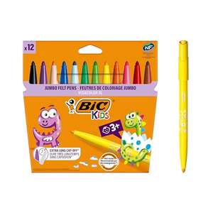 Etui Carton de 12 BIC Kids Visacolor XL Feutres de Coloriage à Pointe Large, Lavables, Encre à base d'eau - Couleurs Assorties