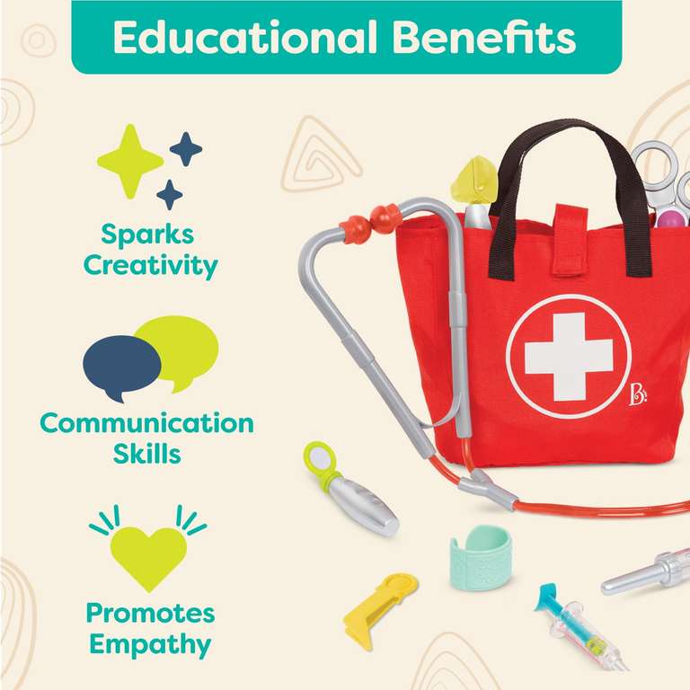 B. Toys Kit Docteur – 11 Outils Réalistes Pour Jeu De Rôle Médical, Sac Tissu Inclus, Jouet éducatif Dès 18 Mois