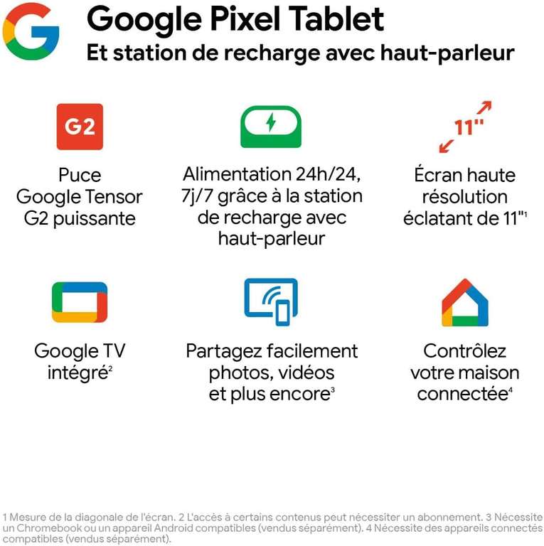 Tablette 11” Google Pixel Tablet - 8Go/128Go porcelaine (+ 24.95€ en Rakuten points)