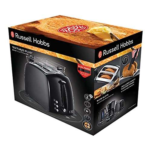 Grille Pain Russell Hobbs - 2 Fentes XL, support petits pains & toasts, 6 niveaux de dorage, décongélation & réchauffe-viennoiseries, 850W