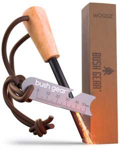 Pierre à feu de survie Bush Gear Woodz - ø 8mm, Kit Allume-feu XXL, manche en bois, 12cm