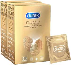 Durex NUDE - 32 Préservatifs pour Homme - Ultra Fins - Sensation Peau Contre Peau - Lot de 2 x 16 unités (Prévoyez et économisez)