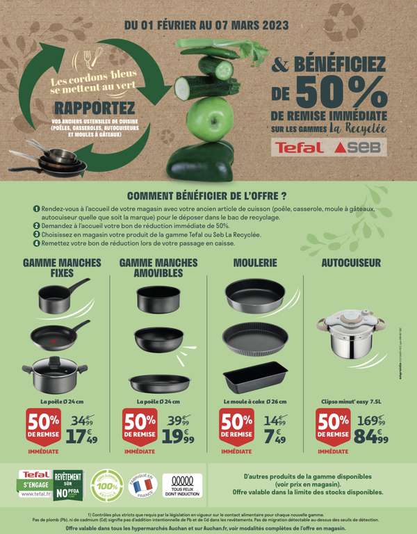 50% de réduction sur la Gamme Tefal / Seb La Recyclée pour la reprise d'un ancien article de cuisson