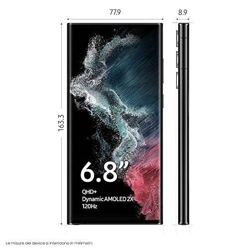 Smartphone 6.8" Samsung Galaxy S22 Ultra 5G - AMOLED 120Hz, 8 Go de RAM, 128 Go ROM, Noir ou blanc (Version IT)