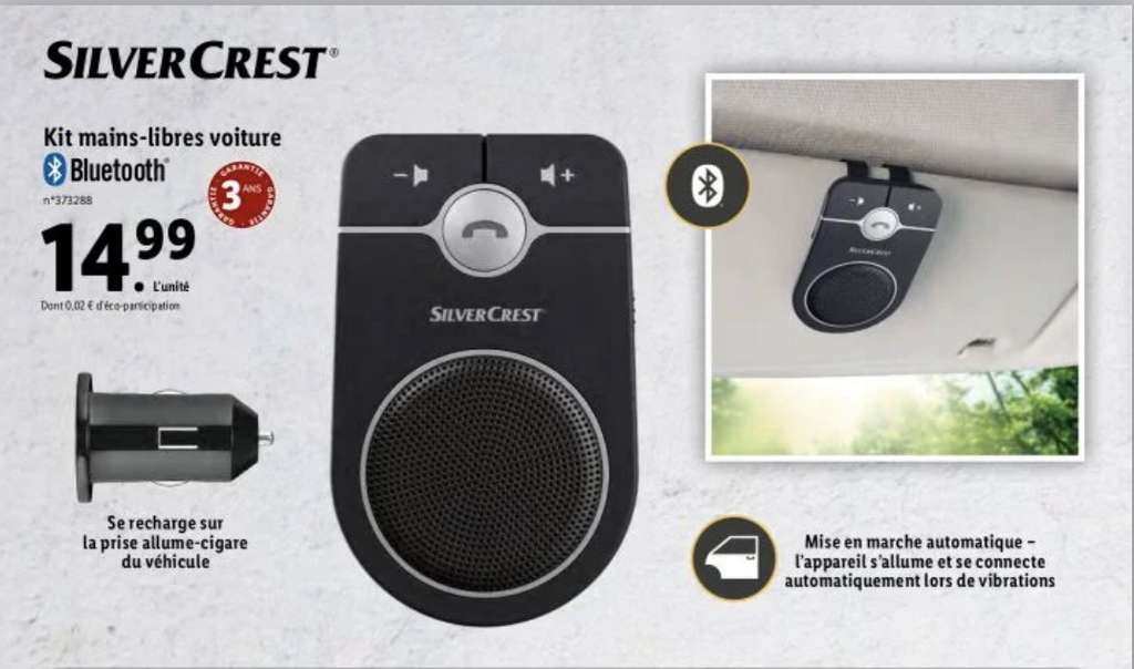 Kit mains-libres voiture Bluetooth SilverCrest –