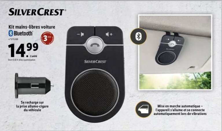 Kit mains-libres voiture Bluetooth SilverCrest