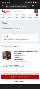 Processeur AMD ryzen 9 5900x (-30€ code promo / +50€rakuten points crédités / Coût final 299€)