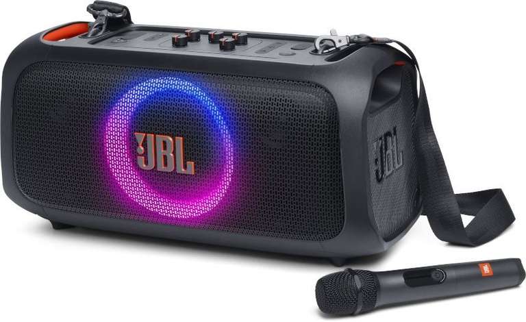 Enceinte portable JBL Partybox On-The-Go Essential, avec effets lumineux et micro  sans fil inclus Noir (via 15% de réduction au panier) –