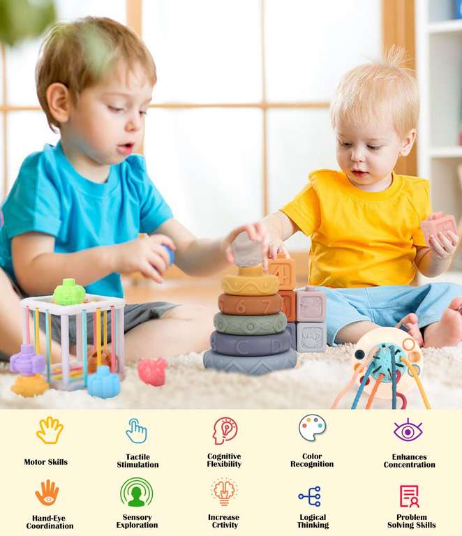 7 in 1 Montessori Sensoriel Jouets pour Bebe 6 9 12 18 Mois