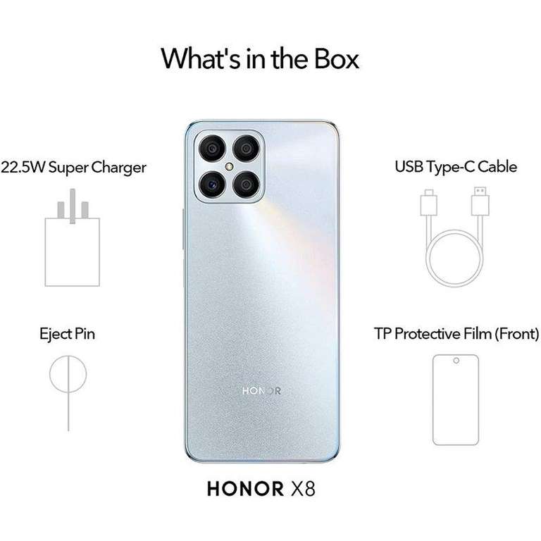 Pack Smartphone 6.7" Honor X8 - 6 Go Ram, 128 Go (via 104€ sur la carte fidélité)