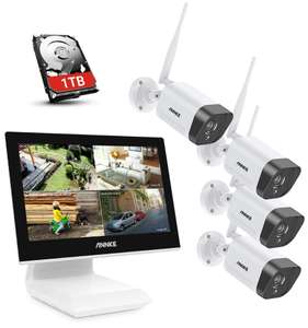 Système de vidéosurveillance ANNKE WL300 - 4 Caméras WiFi (1080p, 3MP, IP66) + Écran LCD NVR 10,1" (4CH) + Disque dur 1To (Compatible Alexa)
