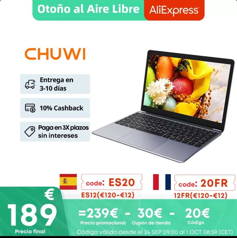 PC Portable 14.1" Chuwi HeroBook Pro - Celeron N4020, 6Go RAM, 128Go SSD