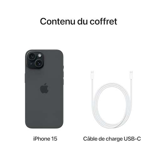 Smartphone 6.1" Apple iPhone 15, 512Go, Noir