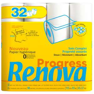 Paquet de 32 rouleaux de papier hygiénique Renova Progress (via 8,39€ sur la carte de fidélité)