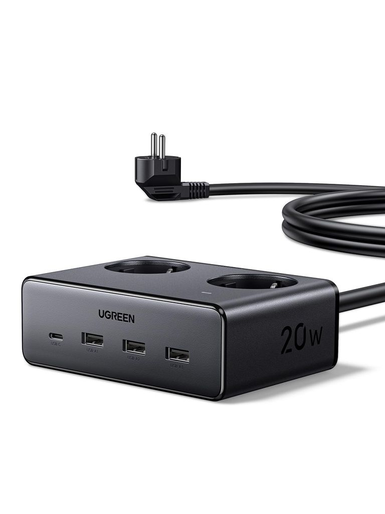 Multiprise UGREEN - 3680W 2 Prise AC 4 USB avec Interrupteur Noir 1.3M