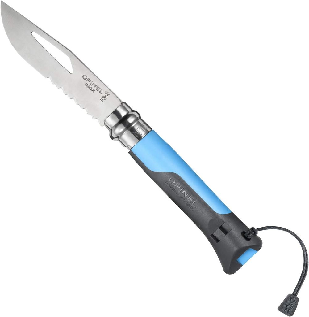 Couteau pliant de poche Opinel N°08 outdoor avec démanilleur et sifflet - anthracite et bleu, 8,5 cm