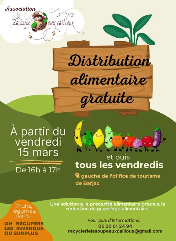 Distribution alimentaire gratuite (fruits, légumes, pains...) tous les vendredis - Barjac (30)