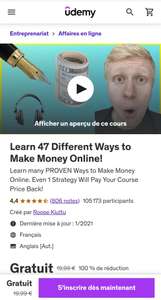 [Udemy Dématérialisé] Apprenez 47 façons différentes de gagner de l’argent en ligne ( plus de 100 00 étudiants, 4,5 * ) + petit certificat