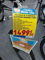50% de réduction sur une sélection de vélos WoodSun - Ex: Vélo Ville 26" à assistance électrique WoodSun, E.leclerc Reims (51)