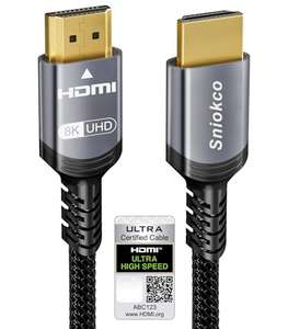 Câble HDMI 2.1 Sniokco certifié 48Gbps 4K120hz, 8K60hz - 2M, Tressé Ultra Haute Vitesse (Vendeurs tiers, Fabriquant)