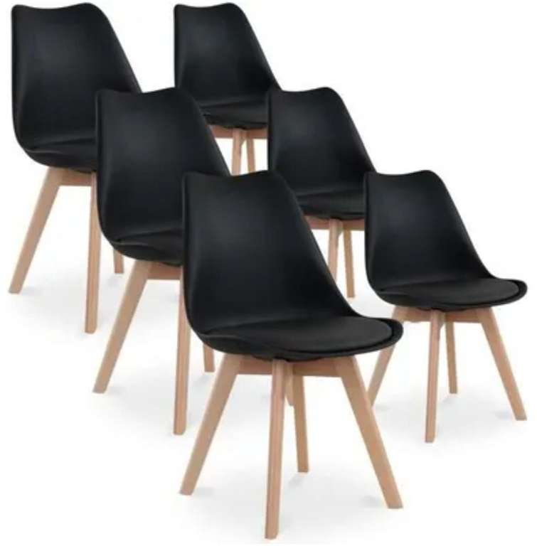 [CDAV] Lot de 6 chaises Scandinaves Catherina - Noir, Pieds bois (vendeur tiers)