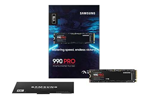 SSD interne NVMe M.2 4.0 Samsung 990 Pro (MZ-V9P1T0BW) - 1 To, TLC 3D, DRAM, Jusqu'à 7450-6900 Mo/s
