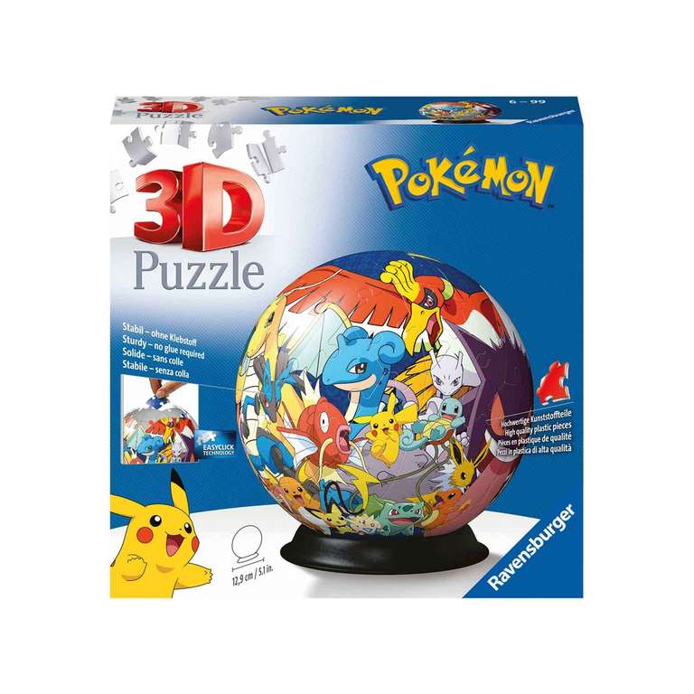 Puzzle 3D Ball Ravensburger Pokémon - 72 pièces numérotées à assembler sans colle, Diamètre : 13 cm