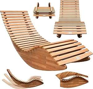 Chaise longue à bascule CASARIA JAVA - bois d'acacia certifié FSC Pliable transat ergonomique jardin Sauna Capacité de charge 160kg