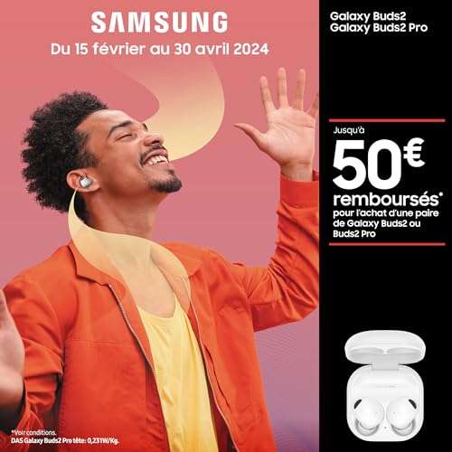 Écouteurs sans fil Samsung Galaxy Buds2 Pro, tous coloris ( via coupon et ODR de 50€)