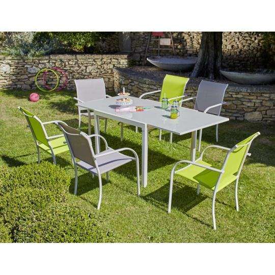 Ensemble Table de jardin extensible Tello (150/250 x 90 x 75 cm) + 6 chaises